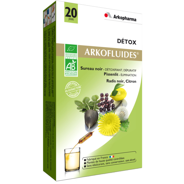 Arkofluides Détox sans alcool Arkopharma - 20 ampoules
