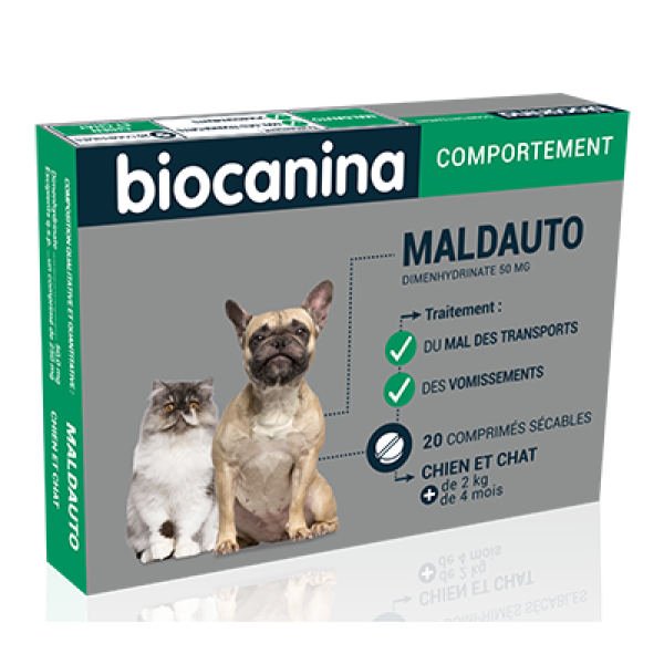 Maldauto Mal des transports et vomissement pour chien et chat Biocanina - 20 comprimés