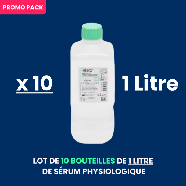 Lot Bouteilles Serum Physiologique Versol 1 litre Pack Promo x10