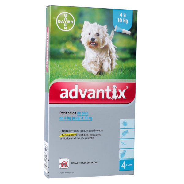 Antiparasitaire externe pour petit chien de 4-10kg Advantix Bayer - 4 pipettes