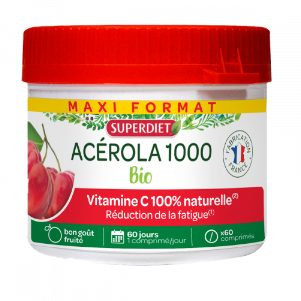 Acérola Vitamine C goût cerise Super Diet - 60 Comprimés