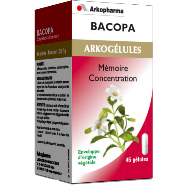 Arkogélules bacopa mémoire concentration Arkopharma - 45 gélules